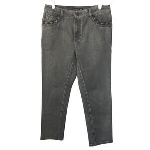 Peace Angel Slim Fit Jeans Straight Leg Gray Embellished Pants Womens Size 31